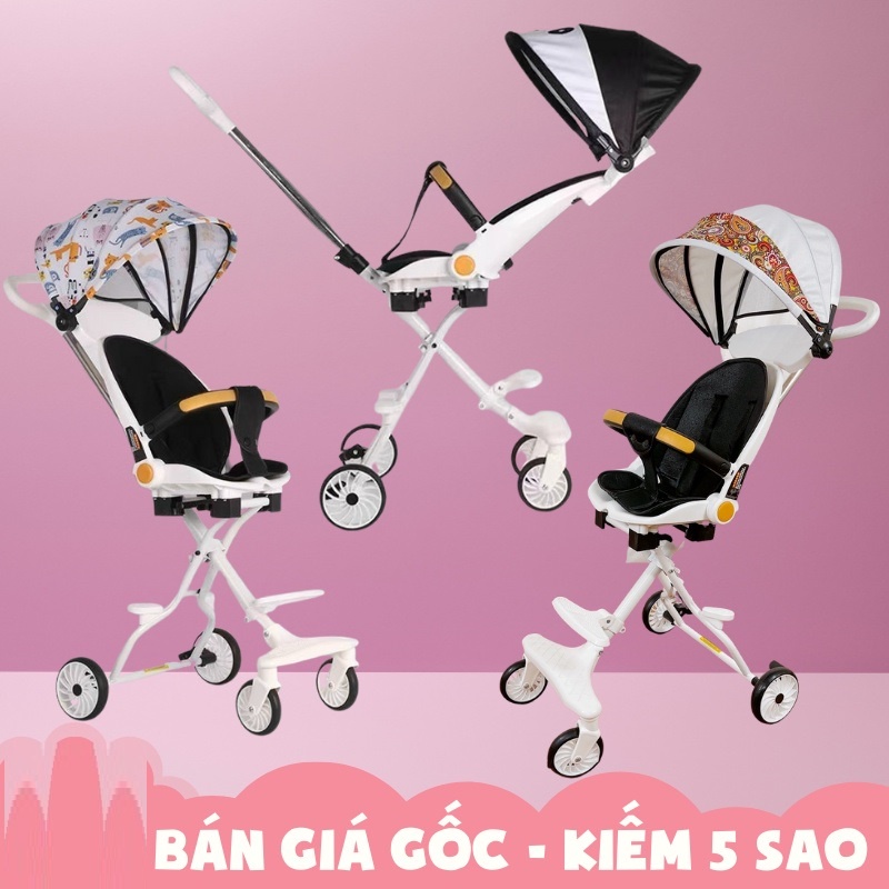 Xe Đẩy trẻ em du lịch đảo chiều gấp gọn cho bé có 2 tư thế nằm hoặc ngồi M8 - Tặng đệm và mái che cho bé