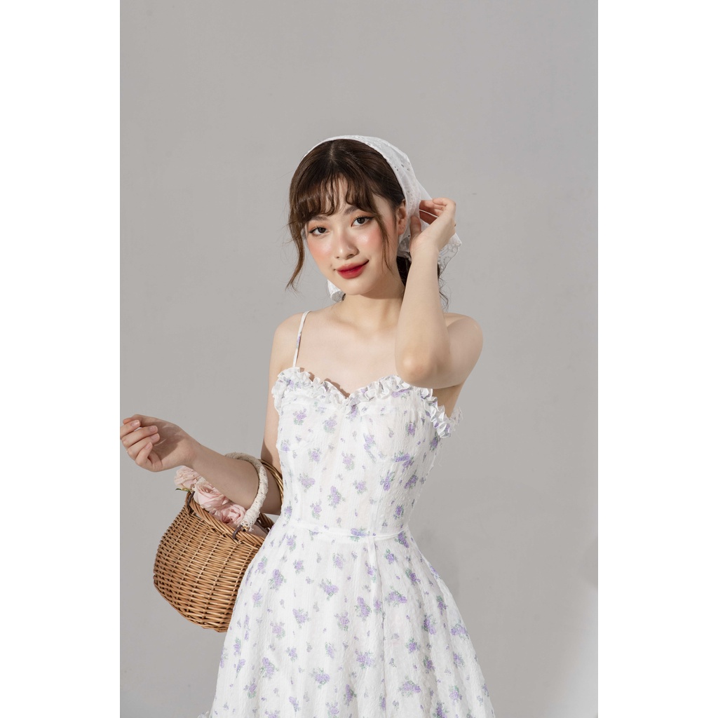 Váy nữ xinh hai dây thiết kế dáng xòe ngắn Emily Dress chất liệu Chiffon Hoa size S/M/L màu trắng