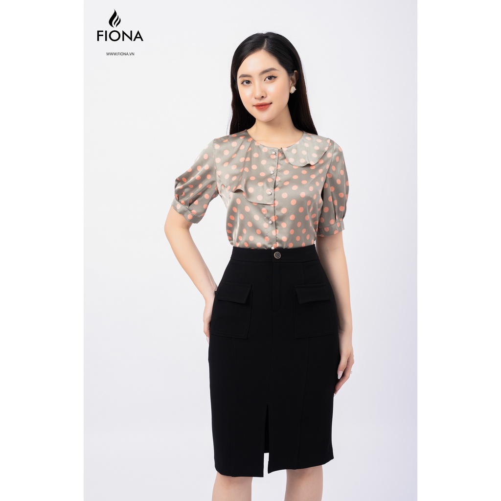 Áo sơ mi nữ Fiona hoạt tiết chấm bi cổ kẹp bèo trang trí trẻ trung F551213