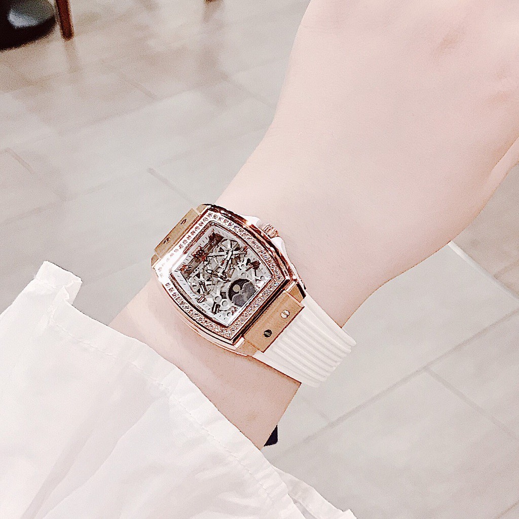 Đồng Hồ Hanboro Nữ Dây Silicon Trắng Rose Gold Authentic 36mm