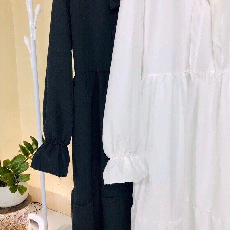 Đầm BABYDOLL  Váy Tay Bồng[FREESHIP]Nơ Ngực Dáng Suông Trắng | Đen Siêu Xinh
