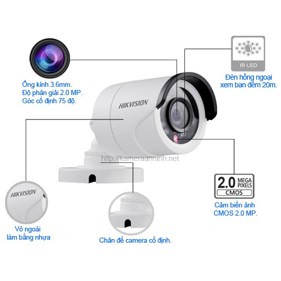 Camera HikVision  2.0 Mp 1080P DS-2CE16D0T-IRP - Vỏ nhựa