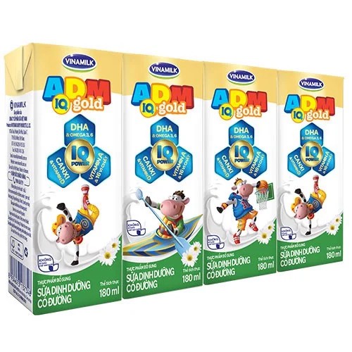 Sữa dinh dưỡng Vinamilk ADM IQ Gold có đường - lốc 4 hộp x 180ml