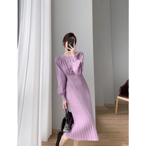 Váy Len Nữ Dáng Dài Xếp Ly Tay Bồng - Cập Nhật Xu Hướng Thời Trang Thu Đông