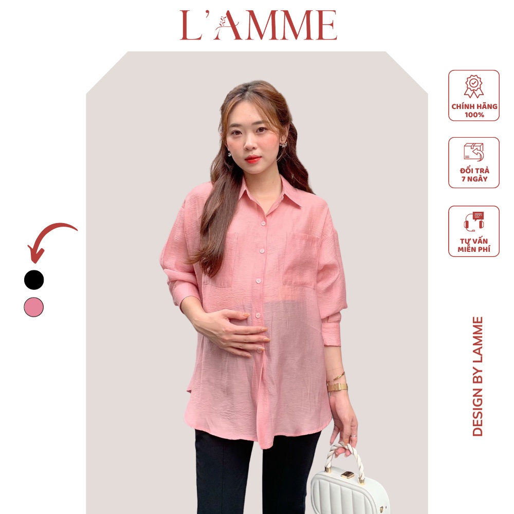 Áo bầu sơ mi COZY SHIRT tay dài túi ốp, áo bầu đẹp chất tơ sống, màu sắc trang nhã thiết kế bới L'amme
