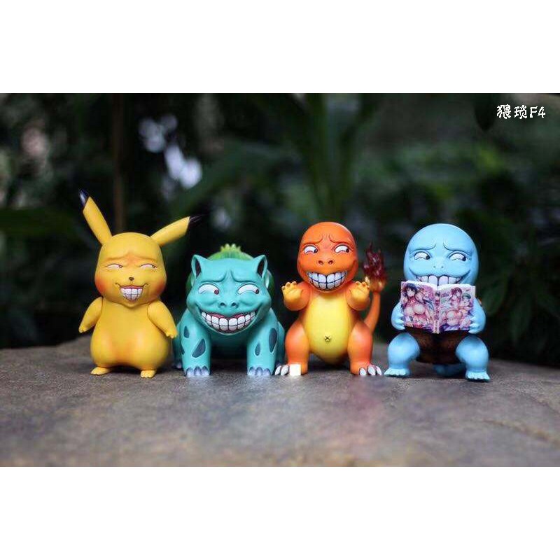 Mô hình bộ 4 em pikachu mặt hài cười bựa loại nhỏ 8cm