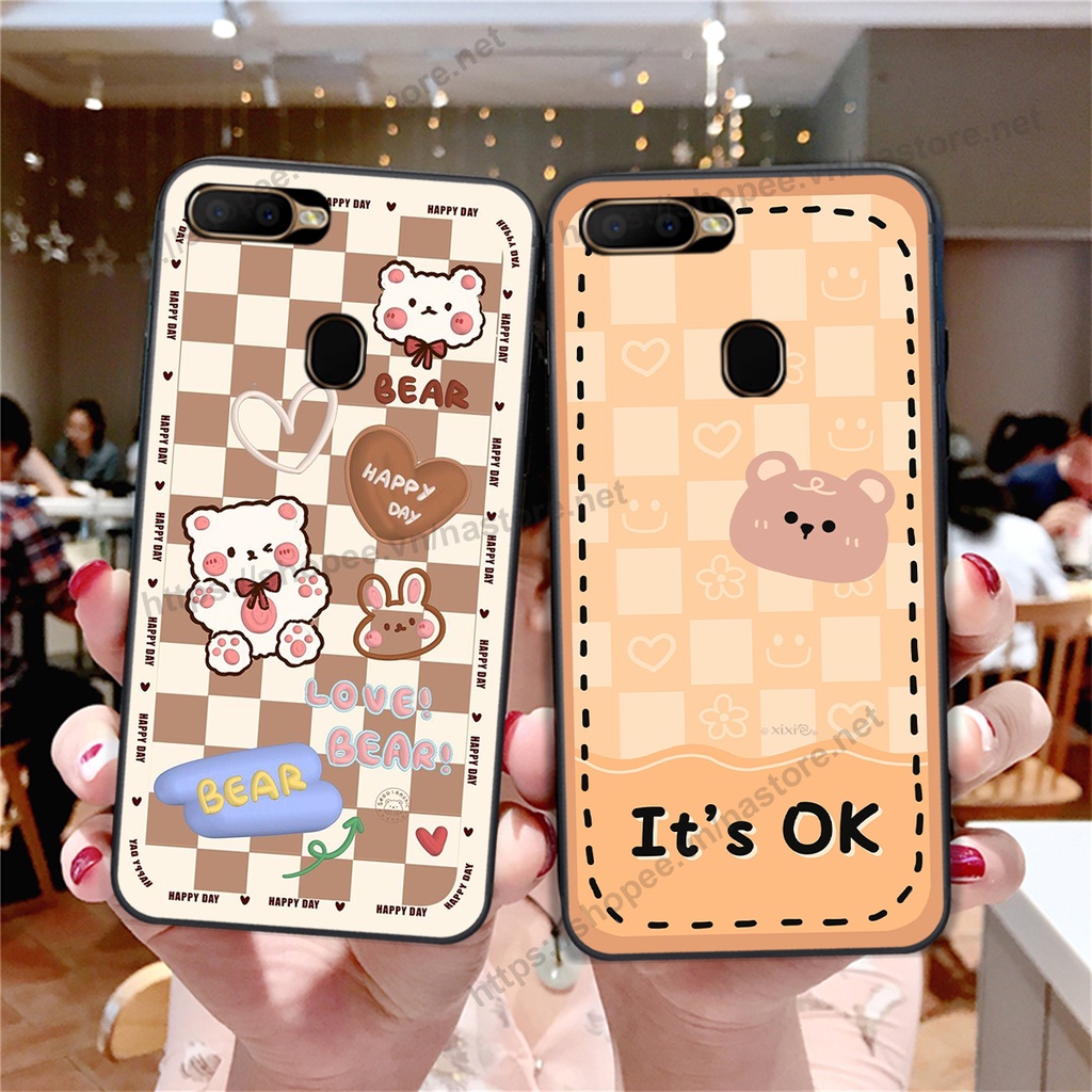 Ốp lưng Oppo A5s / A7 / F9 / A12 / Realme 2 Pro trái tim hình gấu cute cá tính, giá rẻ, cực bền