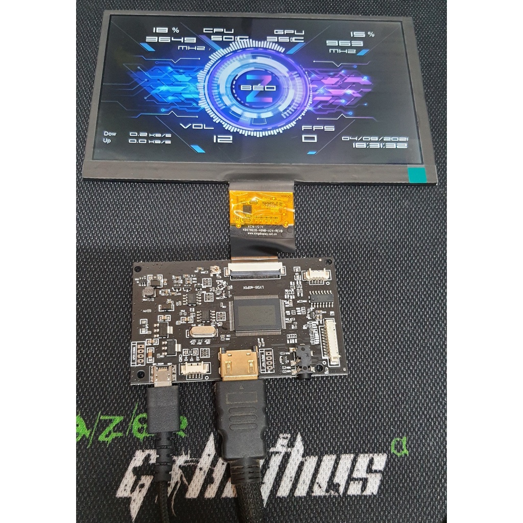 Màn hình 7.84 inch, cab HDMI, nguồn usb, tản nhiệt custom