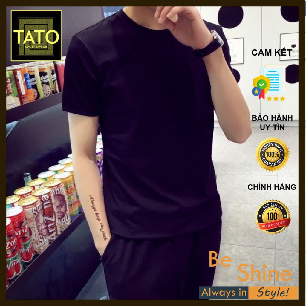 Áo Thun Trơn TATO Unisex Form Rộng 2 Màu Đen Trắng Vải Cotton dày đẹp | BigBuy360 - bigbuy360.vn