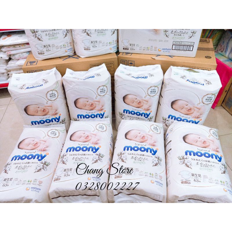 Tã /bỉm sơ sinh Moony Natural nội địa nhật bông oganic Nb63( &lt; 5kg)