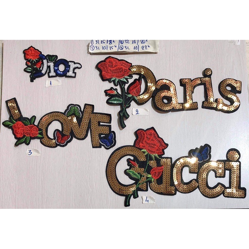 sticker hình ủi chữ kim sa 02 phụ kiện may mặc trang trí quần áo, handmade,DIY