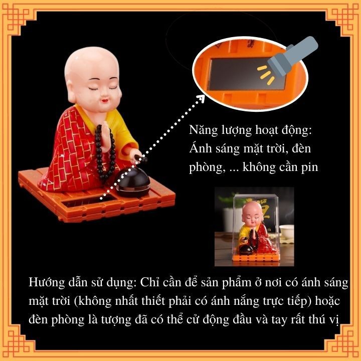 Tượng Chú Tiểu Gõ Mõ Tụng Kinh, Phật Di Lặc Gật Đầu Vẫy Quạt, Thầy Chùa Gõ Mõ, trang trí ôtô xe hơi