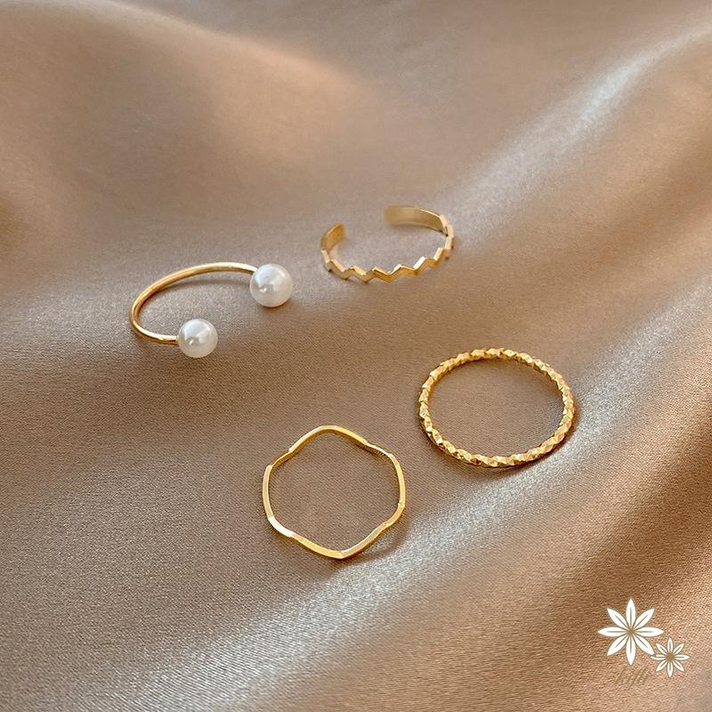 Set 4 nhẫn hở đính ngọc trai giả thời trang cho nữ