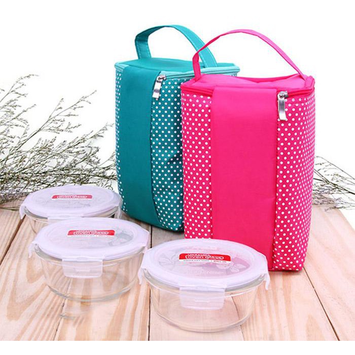 Túi đựng hộp cơm giữ nhiệt chấm bi lớn