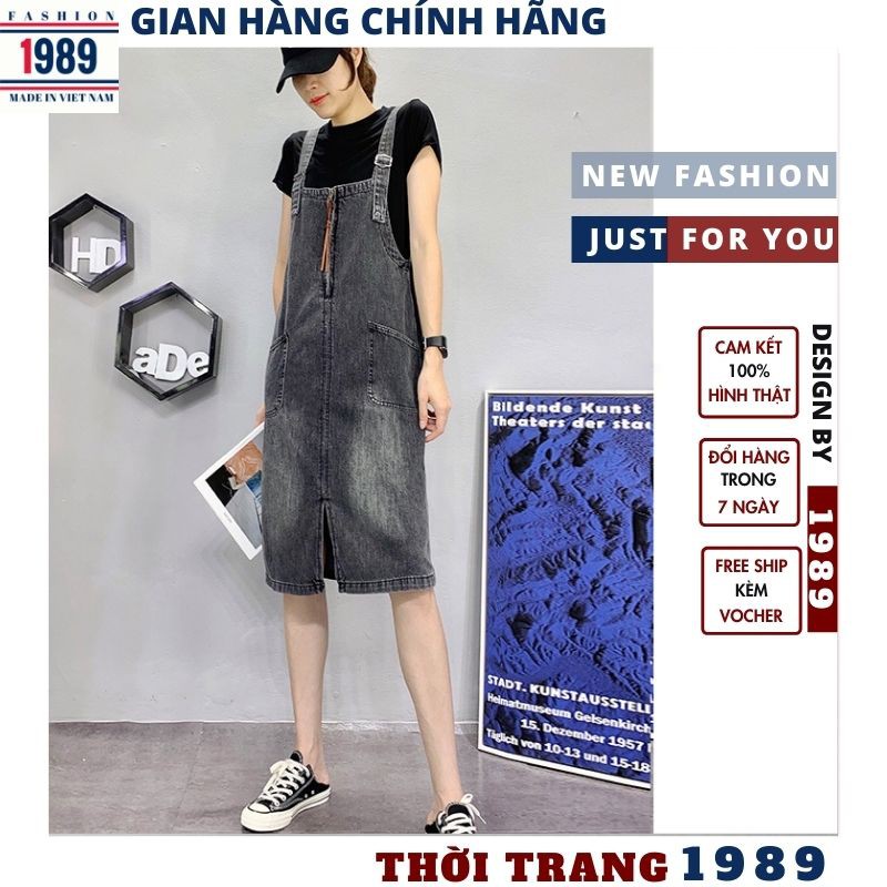 (QUÀ TẶNG LÀ NƯỚC XẢ VẢI)Yếm Váy Jeans Nữ 🌺Chất Bò Phối 2 Túi Trước Kèm Dây Kéo Mang Phong Cách Hàn Quốc 2021 ,TIỆM 1989