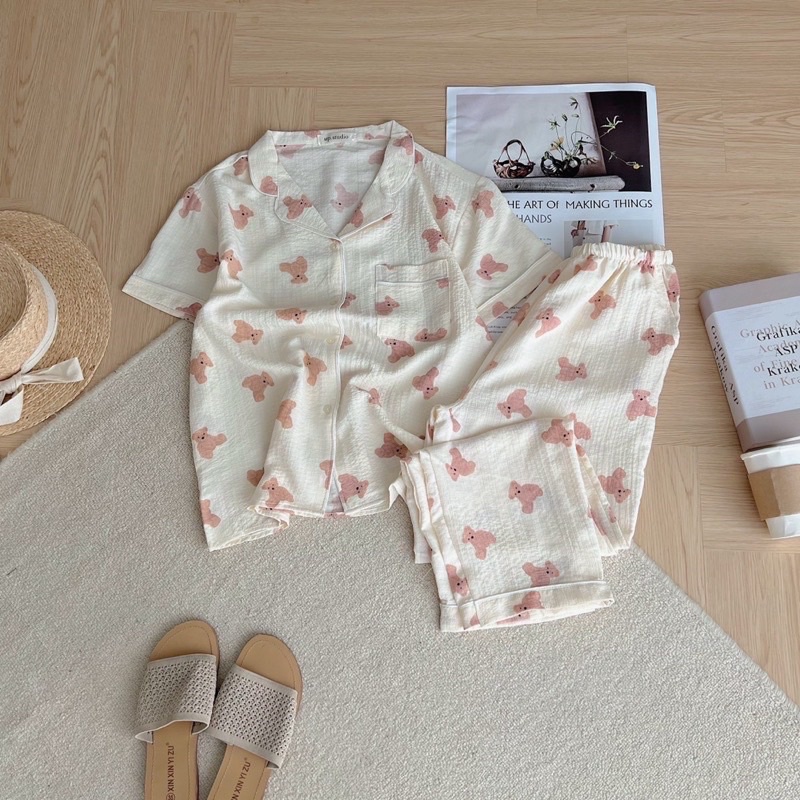 Bộ đồ ngủ nữ FREESHIP Đồ mặc nhà -Bộ ngủ nữ -cotton giấy dài tay mặc nhà cute