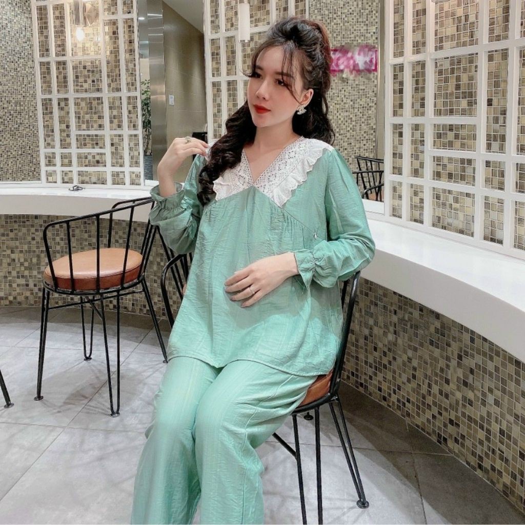Bộ đồ bầu dài tay M192 chất đũi hàn freesize từ 45 đến 75kg