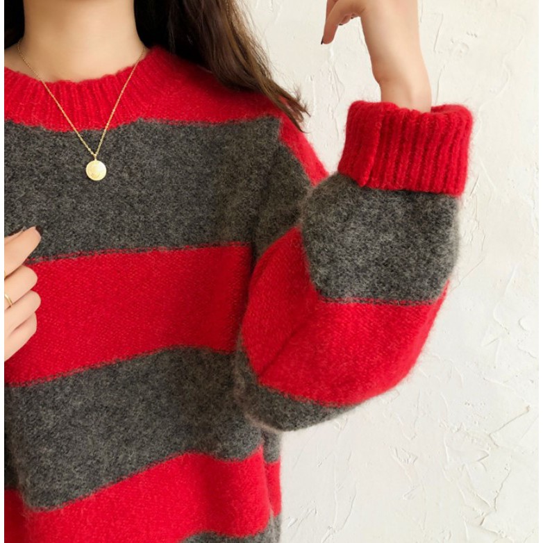 Áo Len Nữ | Áo Len Nữ Dệt Kim Mềm Mại Sọc Ngang Form Thụng Tay Rộng Thời Trang Ulzzang, Phong Cách Hàn Quốc | BigBuy360 - bigbuy360.vn