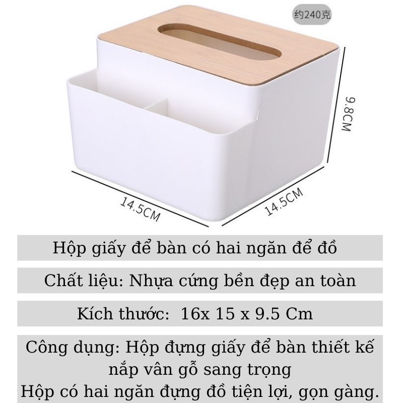 Hộp đựng khăn giấy để bàn Hộp giấy ăn nhựa có hai ngăn để đồ tiện lợi