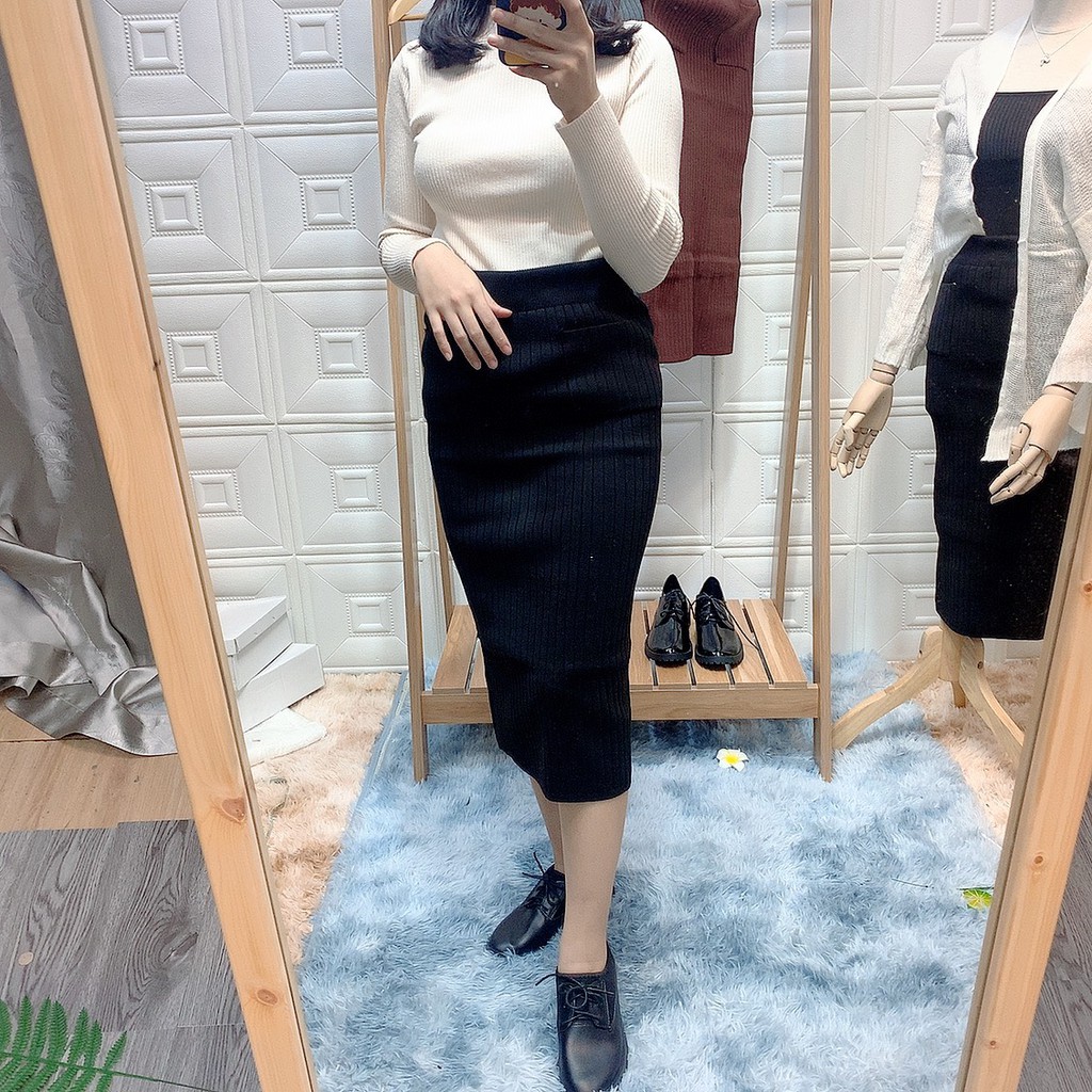 Chân váy len tăm midi dáng dài xẻ 2 túi 8181 2H02