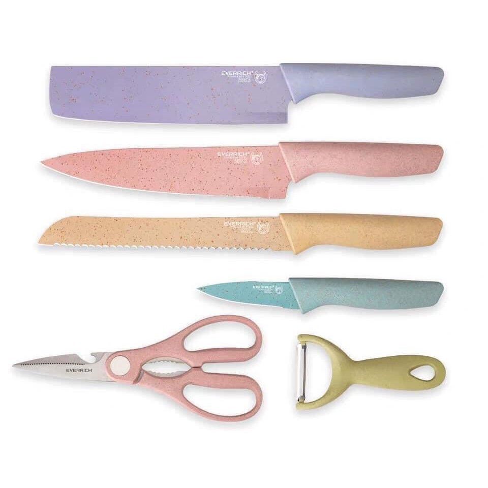 Bộ dao kéo 6 món Everrich Kitchen lúa mạch sịn sò siêu sắc bén - Set dao lúa mạch 6 món Everrich Kitchen