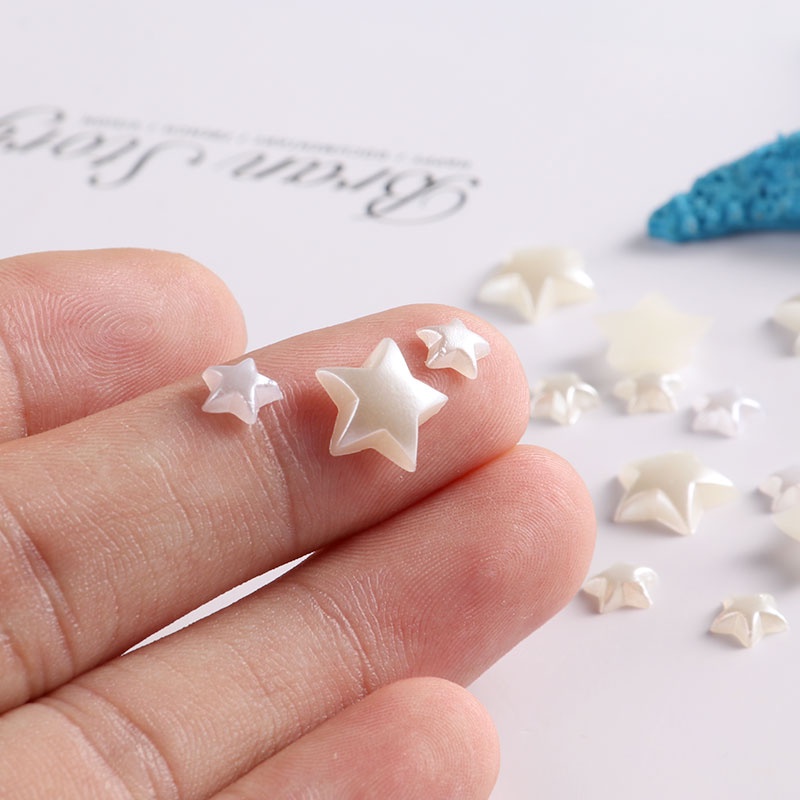 50/100 Phụ kiện trang trí điện thoại hình ngôi sao năm cánh đính ngọc trai giả 6/10mm màu trắng/be