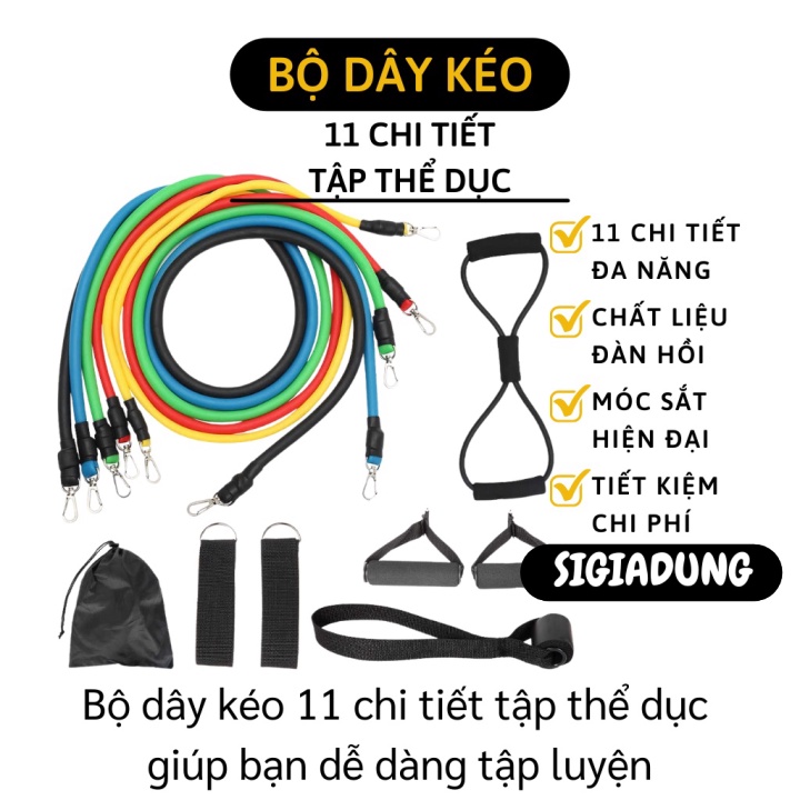 [SGD] Dây Tập Thể Dục - Bộ 11 Món Dây Ngũ Sắc Tập Gym Đa Năng FullBody - Dây Kháng Lực 6031