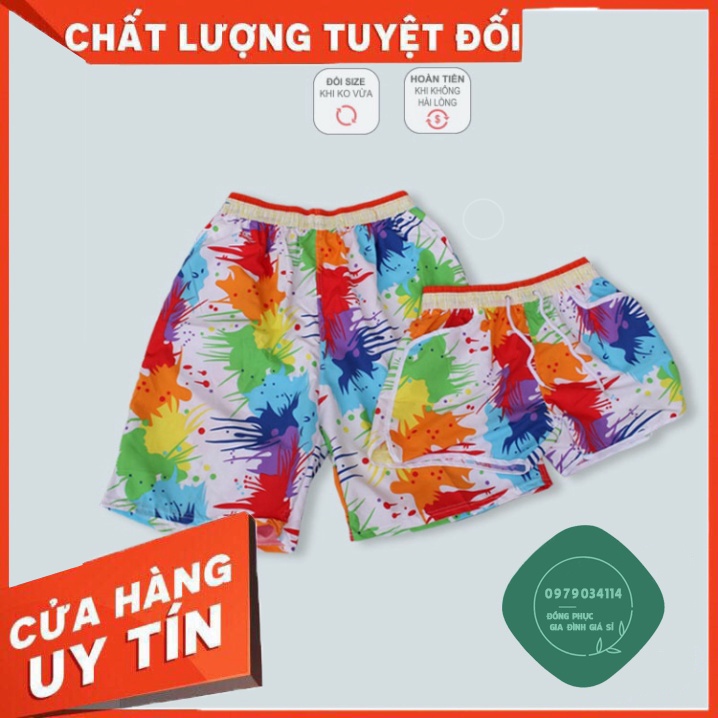 Quần đôi đi biển nam nữ gia đình hội nhóm trẻ em team building nổi bật nhanh khô mẫu vẩy sơn QDB01 Áo thun giá sỉ