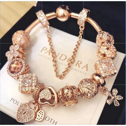 PANDORA Bộ Vòng Tay Mạ Bạc 925 Đính Pha Lê Hình Bông Tuyết Kèm Hộp Đựng Thời Trang Cho Nữ0215631