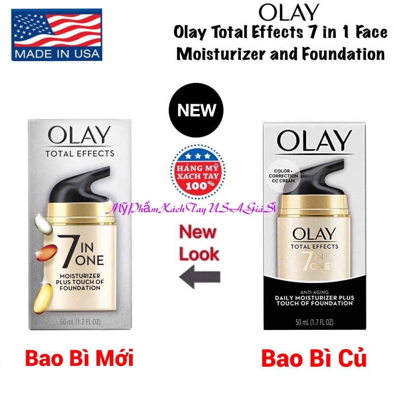 Kem dưỡng da chống lão hóa nâng Tone Olay Total Effects 7 in 1 Moisturizer Plus Touch Of Foundation 50ml Hàng Nhập USA