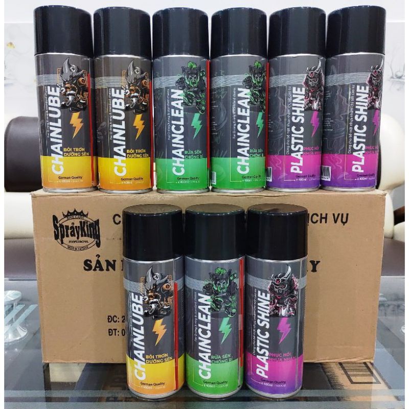 SPRAYKING PLASTIC SHINE/CHAIN CLEAN/CHAIN LUBE : DƯỠNG BÓNG SẠCH XE - RỬA SÊN - DƯỠNG SÊN CHÍNH HÃNG