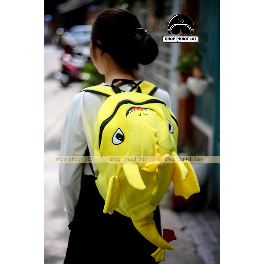 Balo hình thú rồng con răng sún vải nhung nhiều màu