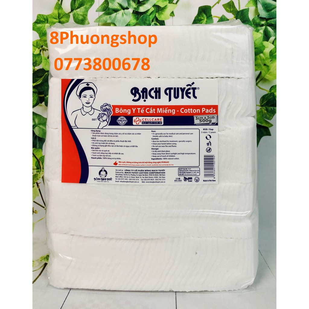 Bông Y tế cắt miếng 0,5kg kích thước 5x5cm - Hàng Chính Hãng Bông Bạch Tuyết