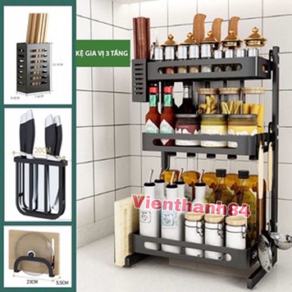 KỆ GIA VỊ SẮT ĐEN 3 TẦNG Sơn Tĩnh Điện chống rỉ