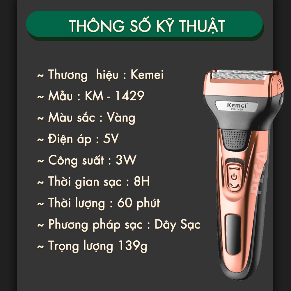 Máy cạo râu đa năng 3in1 Kemei KM-1429 nhiều đầu thay thế cạo râu cắt tóc tỉa lông mũi cạo khô và ướt - Hàng chính hãng