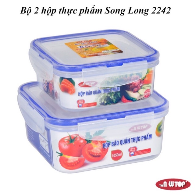 Bộ 2 Hộp Đựng Thực Phẩm 4 Khoá Song Long 2242 ( 1050ml &amp; 600ml)