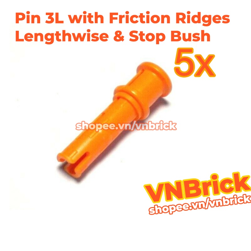 [5 Cái] LEGO Technic chốt 3L với gờ ma sát dọc & đai ốc, màu cam ID 6143033 32054
