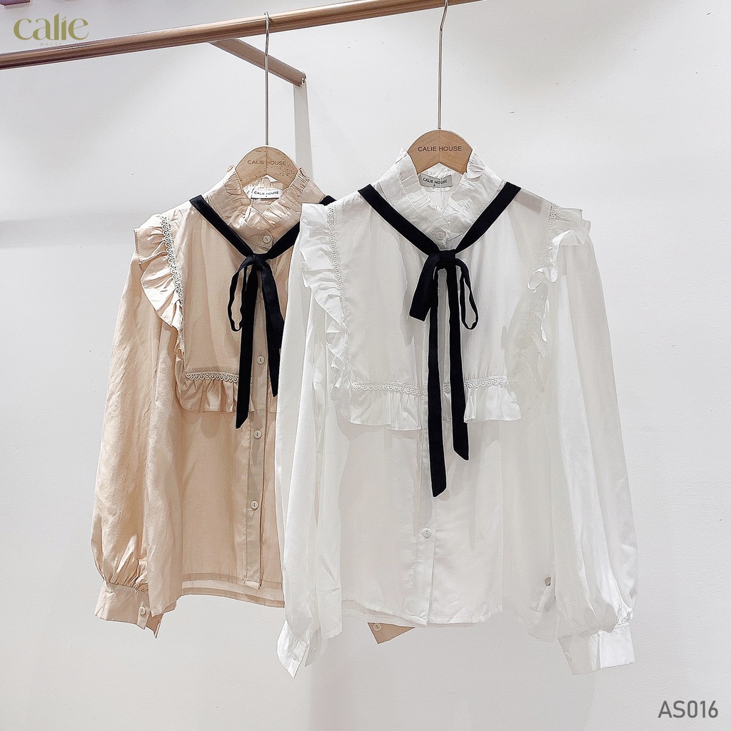 Áo sơ mi tơ phối bèo nữ tính thời trang thiết kế nữ Calie House AS016