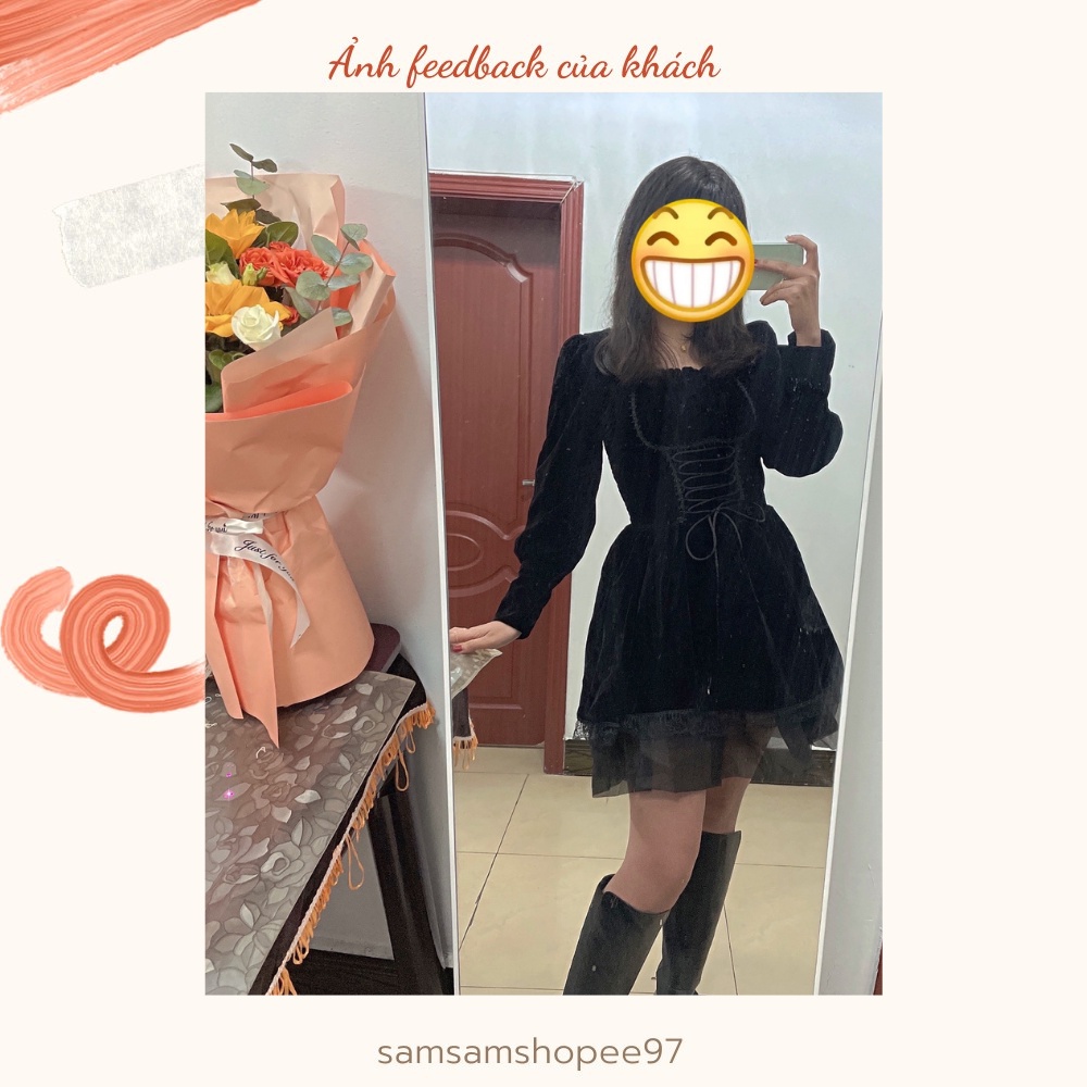 Váy lolita nhung thắt eo bồng bềnh siêu xịn