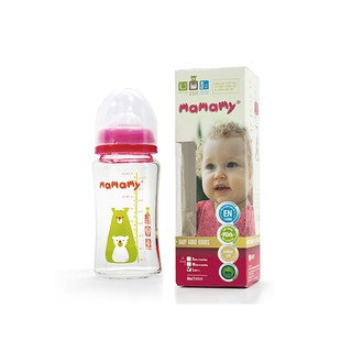 Bình sữa thủy tinh cổ rộng chống sặc và đầy hơi mamamy 240 ml