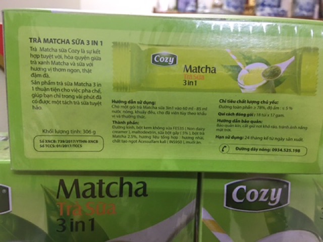 TRÀ MATCHA TRÀ SỮA COZY 3 in 1 306g 18 túi x 17g