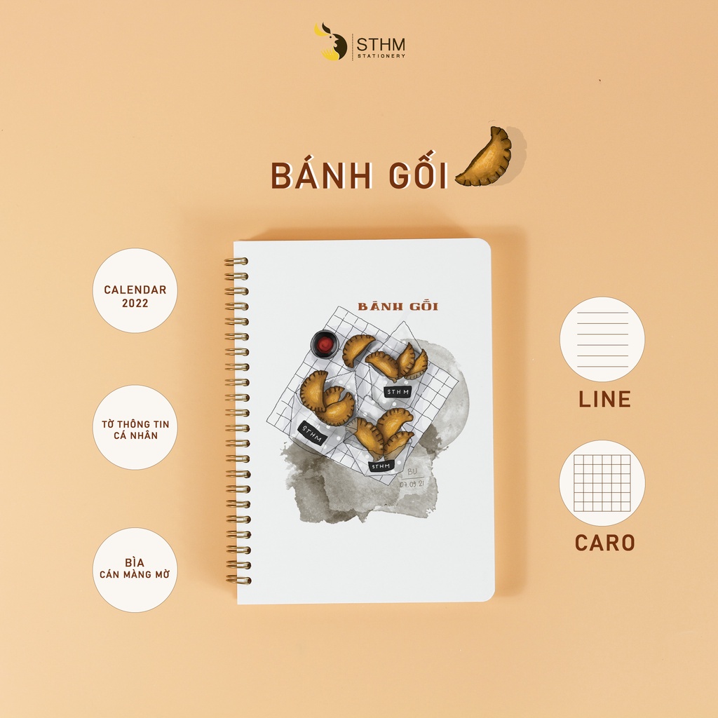 BÁNH GỐI -  Sổ tay bìa cán màng mờ - Ruột kem 100gsm - STHM stationery