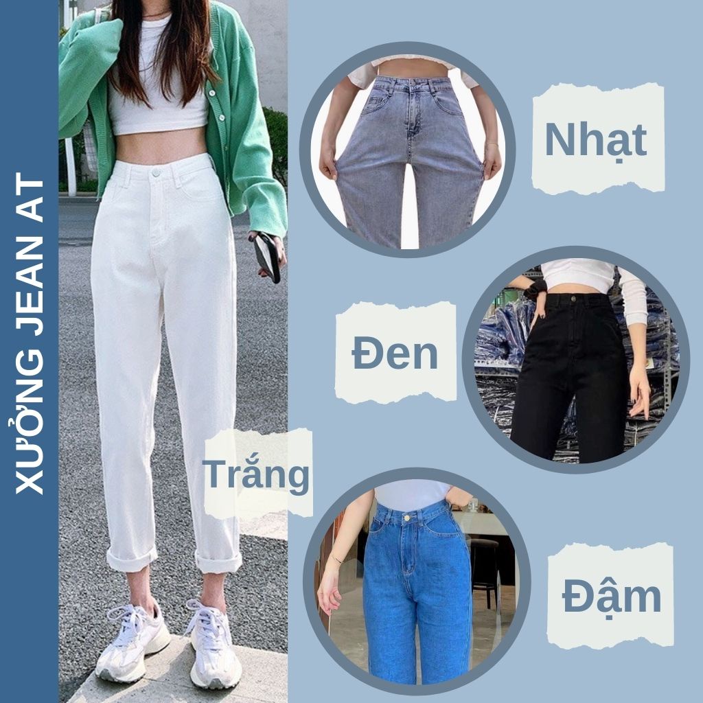 Quần Baggy Jean Nữ Trơn Basic Chất Bò Dày Dặn 3 màu Đen, Trắng và Xanh Dễ Mặc Dễ Phối 434 - 435