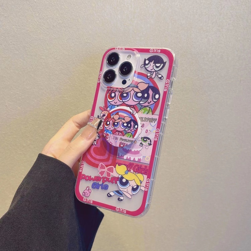 Ốp Điện Thoại Họa Tiết Powerpuff Girl Dễ Thương Gắn Giá Đỡ Dành Cho iPhone 13 12 11 Pro Max X Xs 7 8 Plus 2022