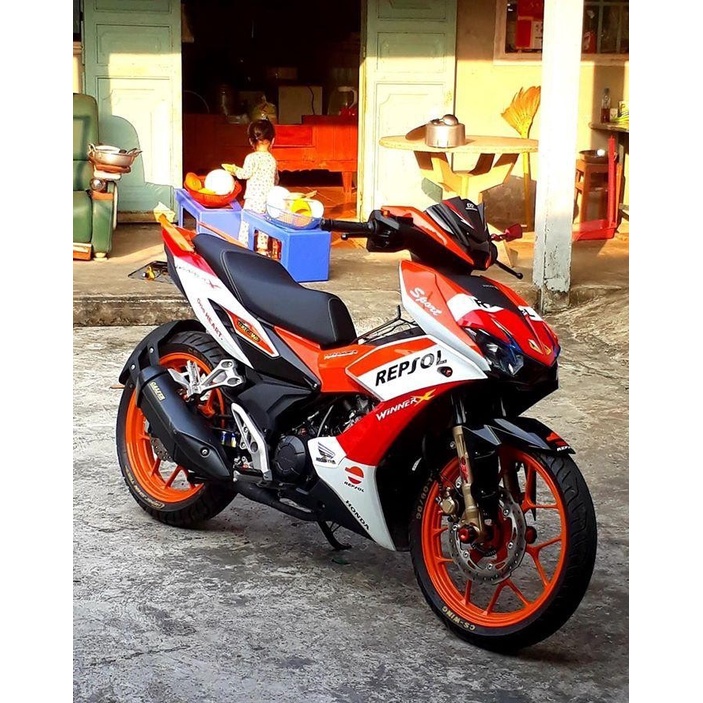 Tem trùm xe Winner X cam trắng repsol - Độ dán team trùm decal xe máy Winner X cam trắng repsol - Team trùm decal xe máy