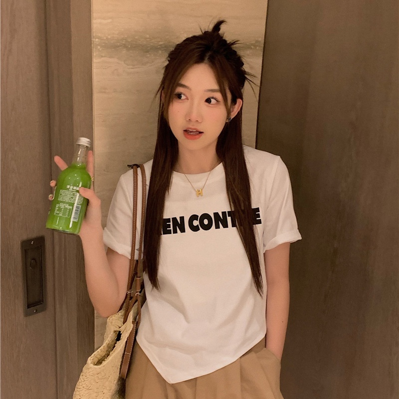 Áo thun IELGY tay ngắn dáng rộng in chữ thời trang năng động cho nữ