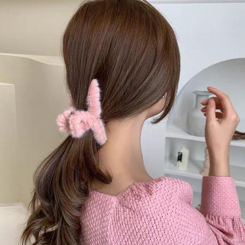 Kẹp tóc phối lông nhung mềm mại màu trơn kích thước lớn dành cho nữ