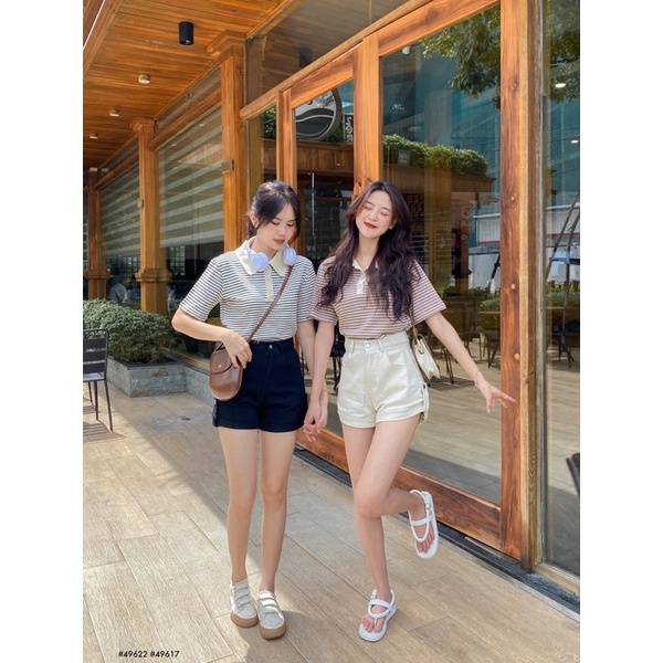 ÁO THUN CỔ-33303-kẻ ngang