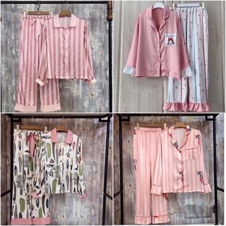 Bộ lụa tay dài bộ mặc nhà pijama