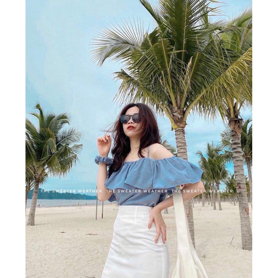 Set áo hai dây hở vai và chân váy chữ A.vn